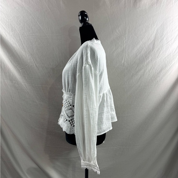 Boho V Neck Lace Blouse White - Picture 9 of 10